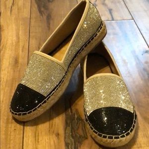 NWOT Black and Silver Espadrilles Size 6